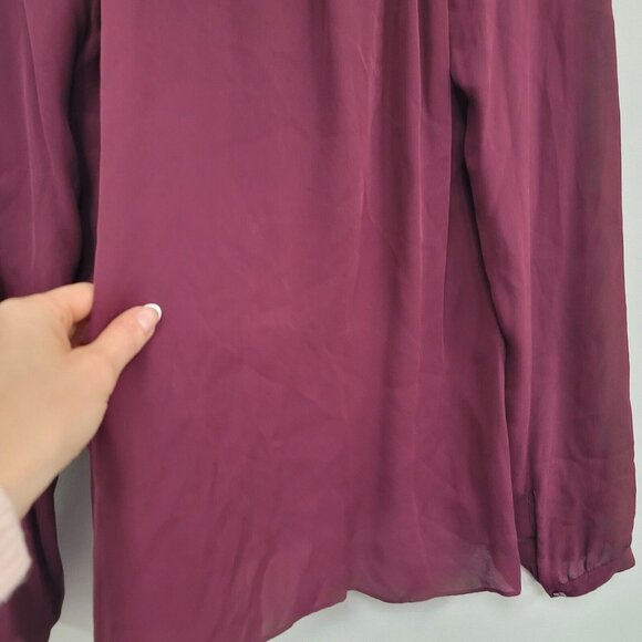Parker Womens Pussybow Silk Blouse Size S Burgundy Red Long Sleeve Lightweight - Picture 9 of 16